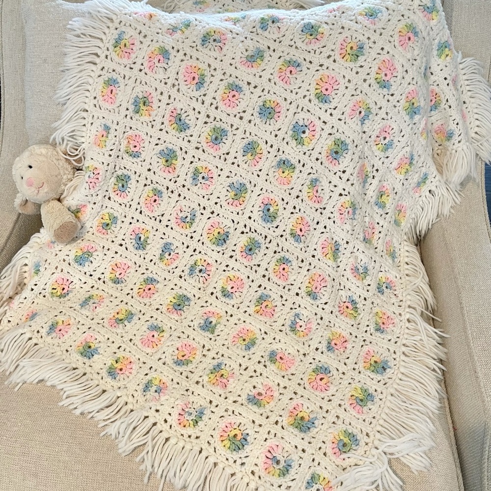 Vintage Pastel Florets Crocheted Baby Blanket